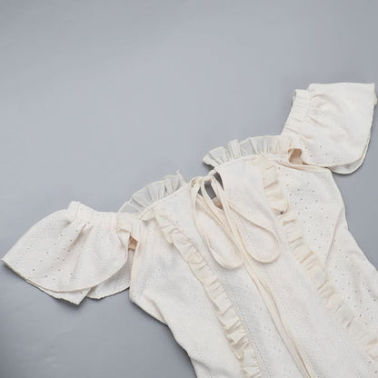 Off shoulder lace hem ruffle maxi dress