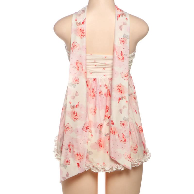 Flower applique ruffle print top