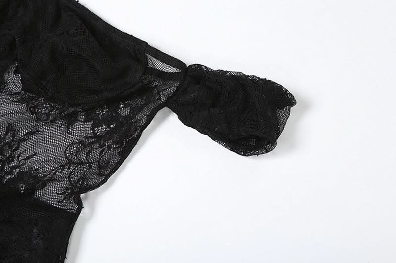 Off shoulder lace mesh zip-up maxi dress