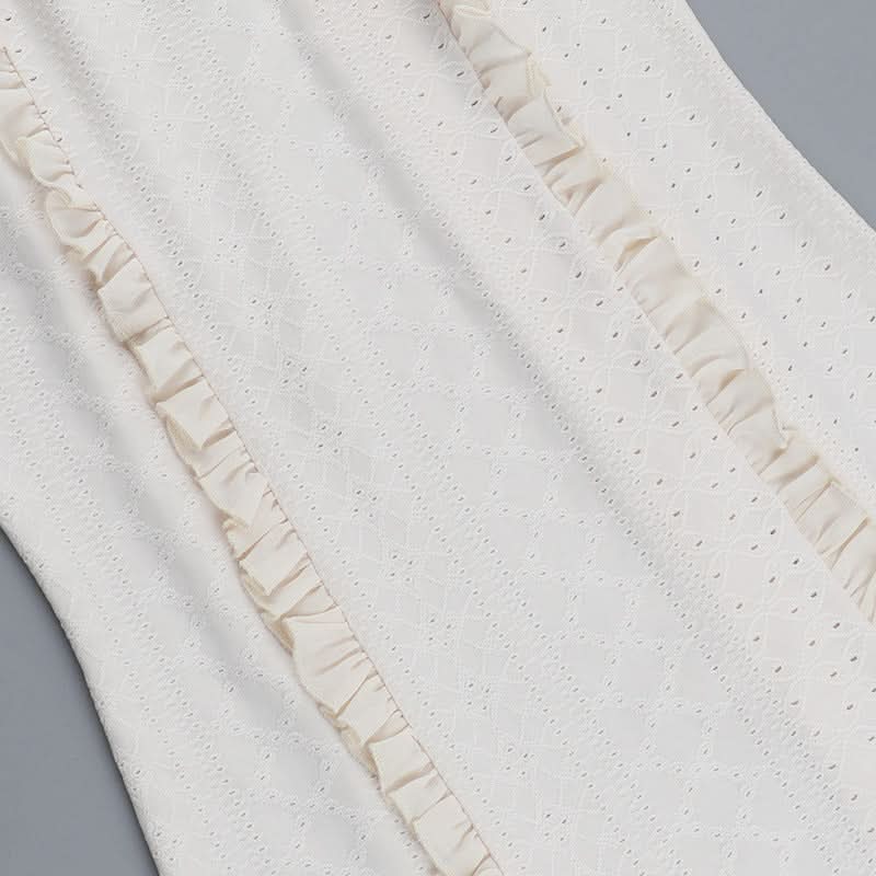 Off shoulder lace hem ruffle maxi dress