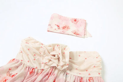 Flower applique ruffle print top