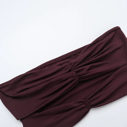 Hollow out ruched ruffle tube maxi skirt set