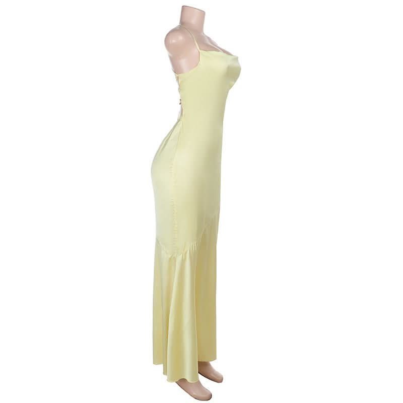 Cross back lace up satin cami maxi dress