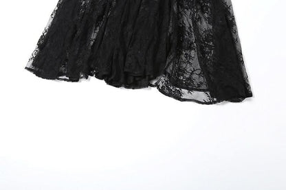 Off shoulder lace mesh zip-up maxi dress