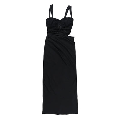 Hollow out mesh ruched cami cut out maxi dress