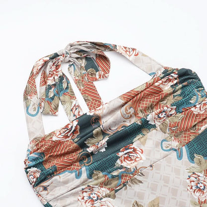 Halter flower print cowl neck maxi dress