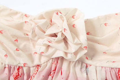 Flower applique ruffle print top