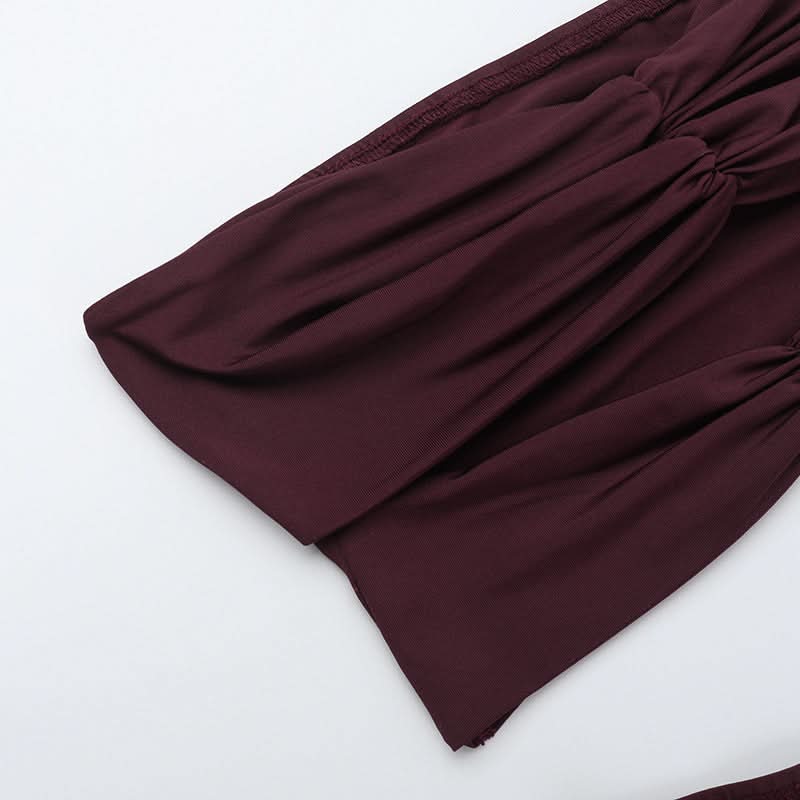 Hollow out ruched ruffle tube maxi skirt set