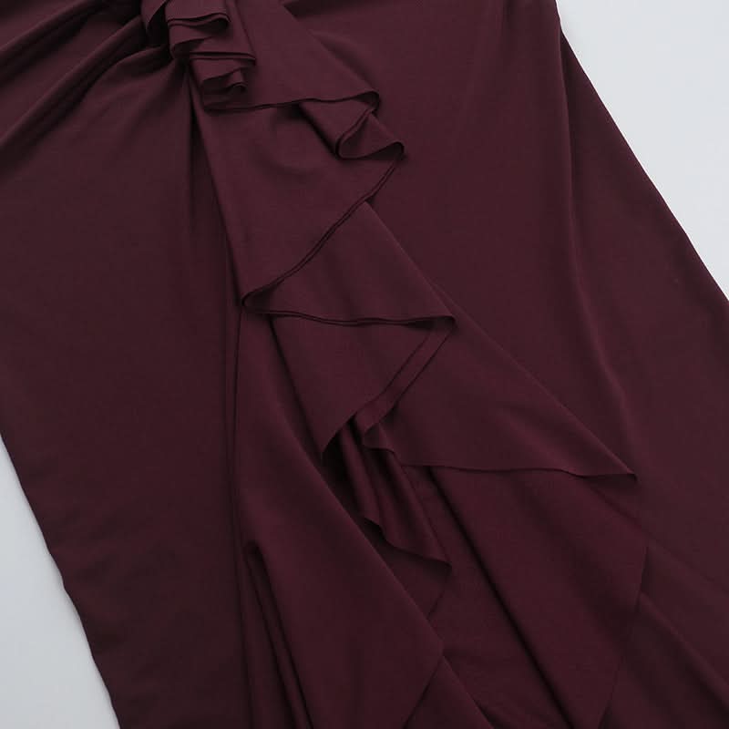 Hollow out ruched ruffle tube maxi skirt set