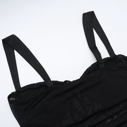 Hollow out mesh ruched cami cut out maxi dress