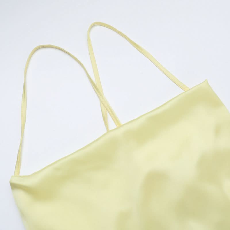 Cross back lace up satin cami maxi dress