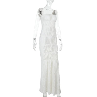 Square neck textured smocked cami maxi dress