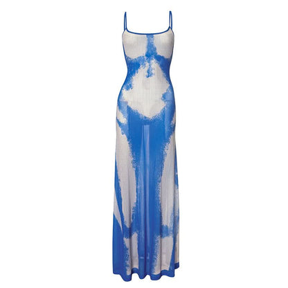 U neck contrast print cami maxi dress