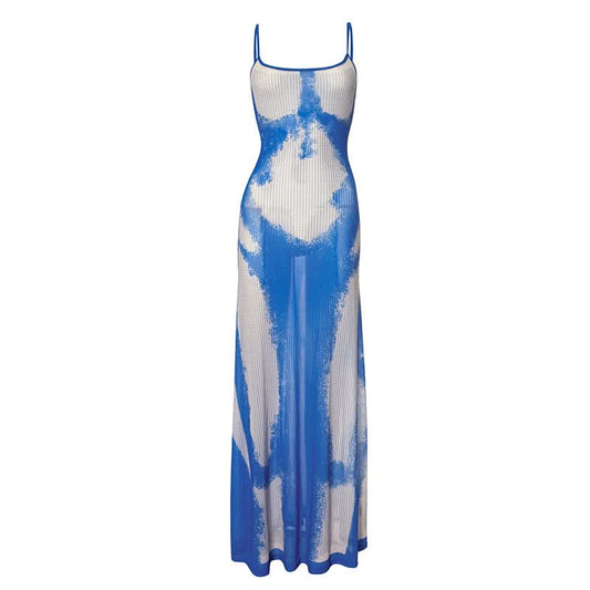 U neck contrast print cami maxi dress