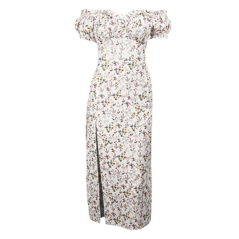 Sweetheart neck off shoulder flower print maxi dress