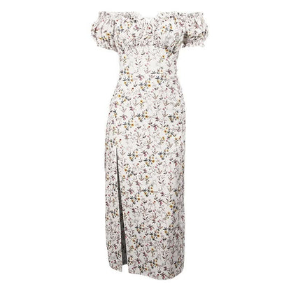 Sweetheart neck off shoulder flower print maxi dress