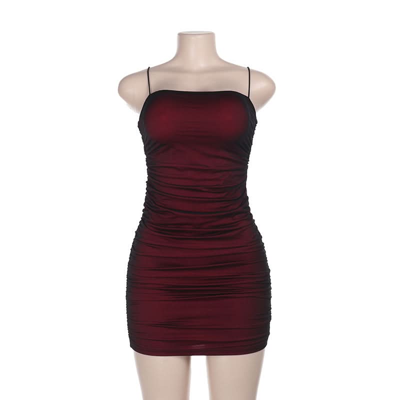 Ruched mesh cami mini dress