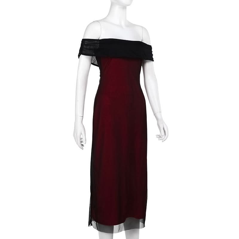 Off shoulder mesh maxi dress