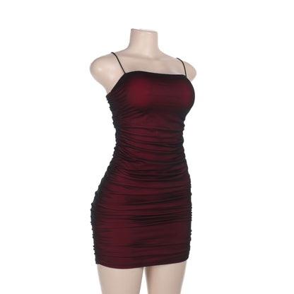 Ruched mesh cami mini dress