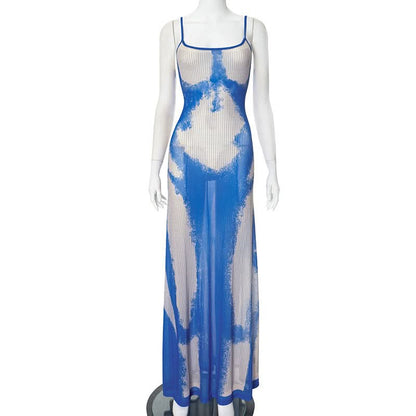 U neck contrast print cami maxi dress