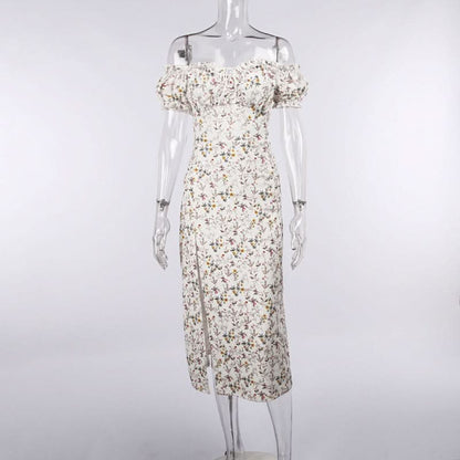 Sweetheart neck off shoulder flower print maxi dress