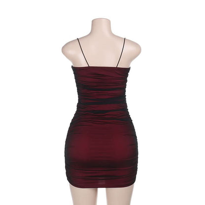 Ruched mesh cami mini dress