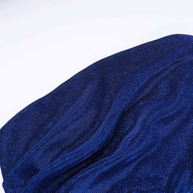 Glitter ruched high slit tube maxi dress