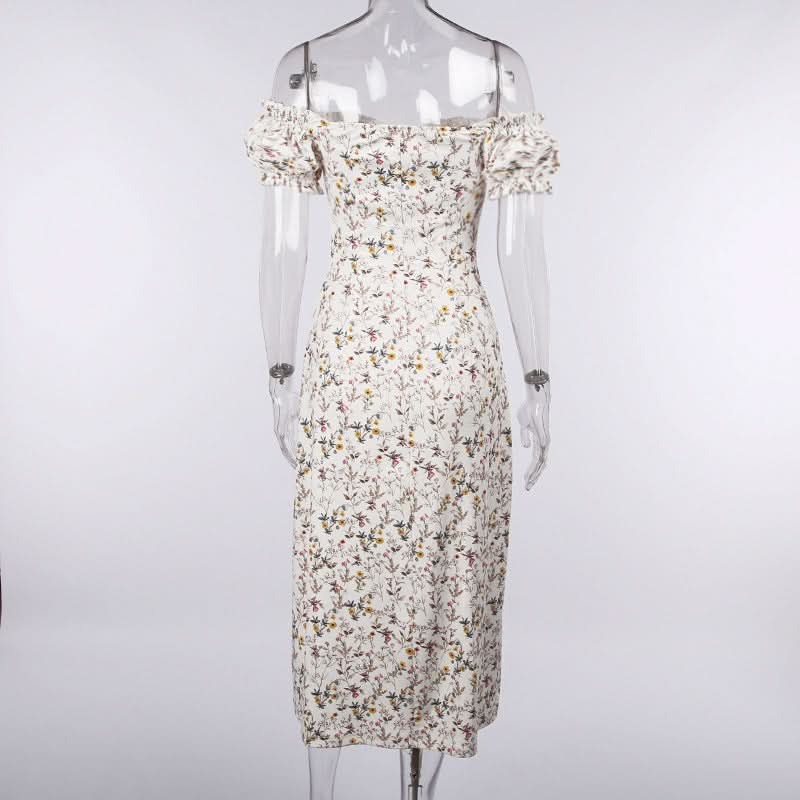 Sweetheart neck off shoulder flower print maxi dress