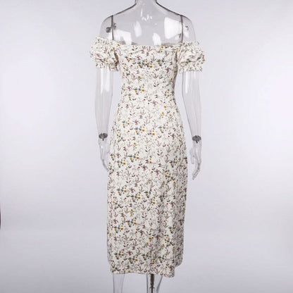 Sweetheart neck off shoulder flower print maxi dress