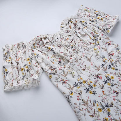 Sweetheart neck off shoulder flower print maxi dress