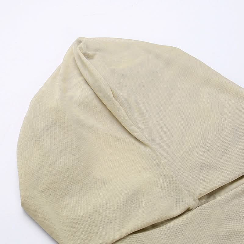 Hoodie sheer mesh slit ruffle maxi dress