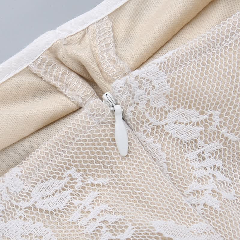 Long flared lace self tie mini dress
