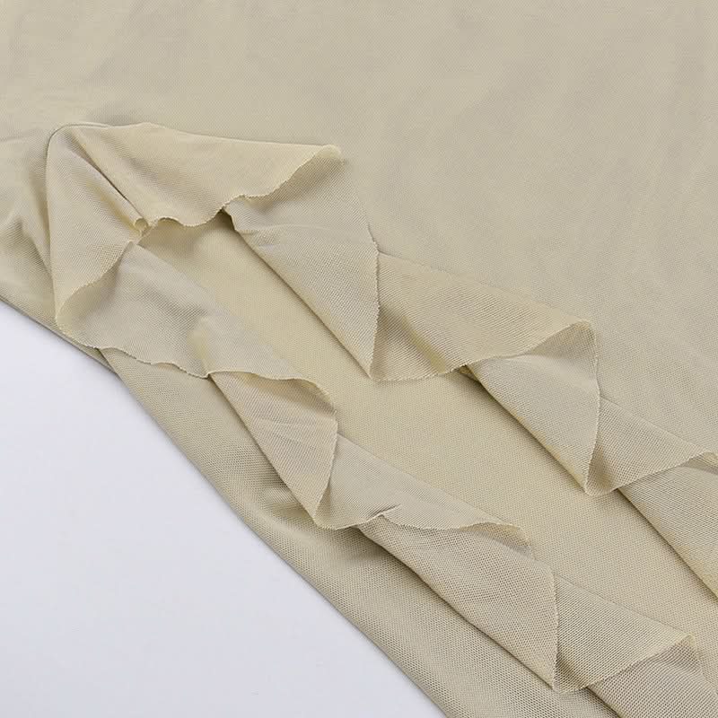 Hoodie sheer mesh slit ruffle maxi dress