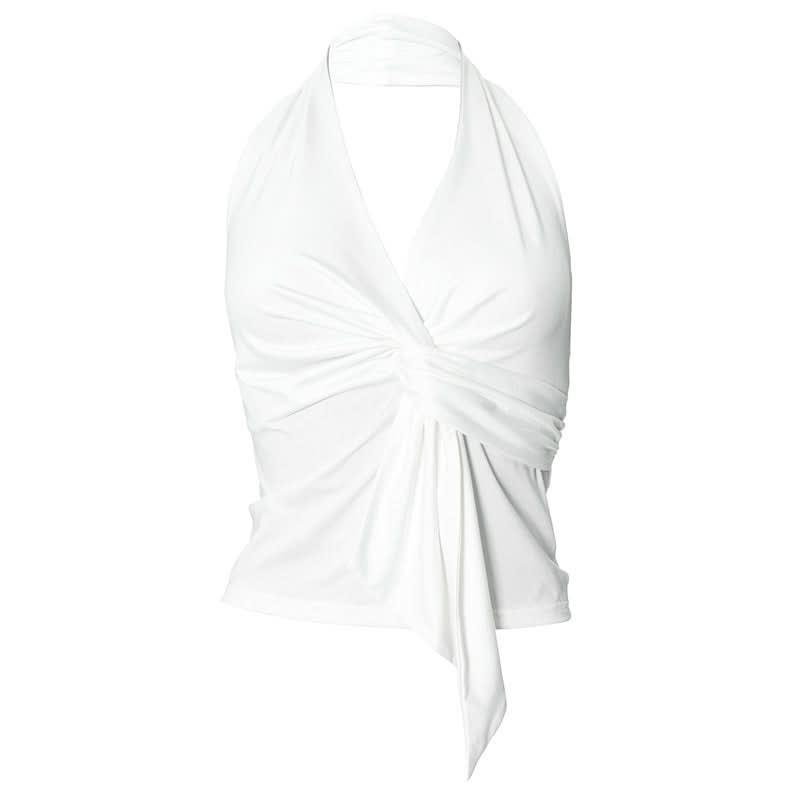 Halter v neck ruched backless top