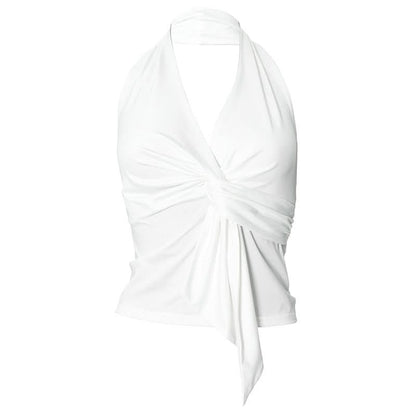 Halter v neck ruched backless top