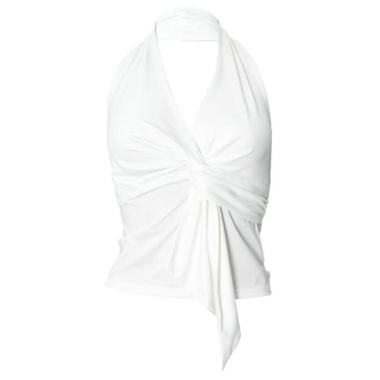 Halter v neck ruched backless top