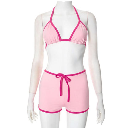 Halter self tie contrast short pant set