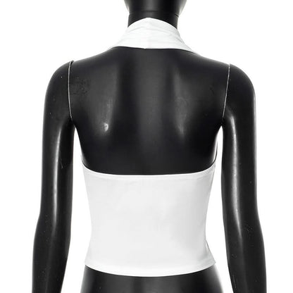 Halter v neck ruched backless top