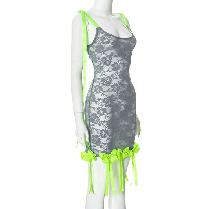 U neck lace bowknot tassels cami mini dress