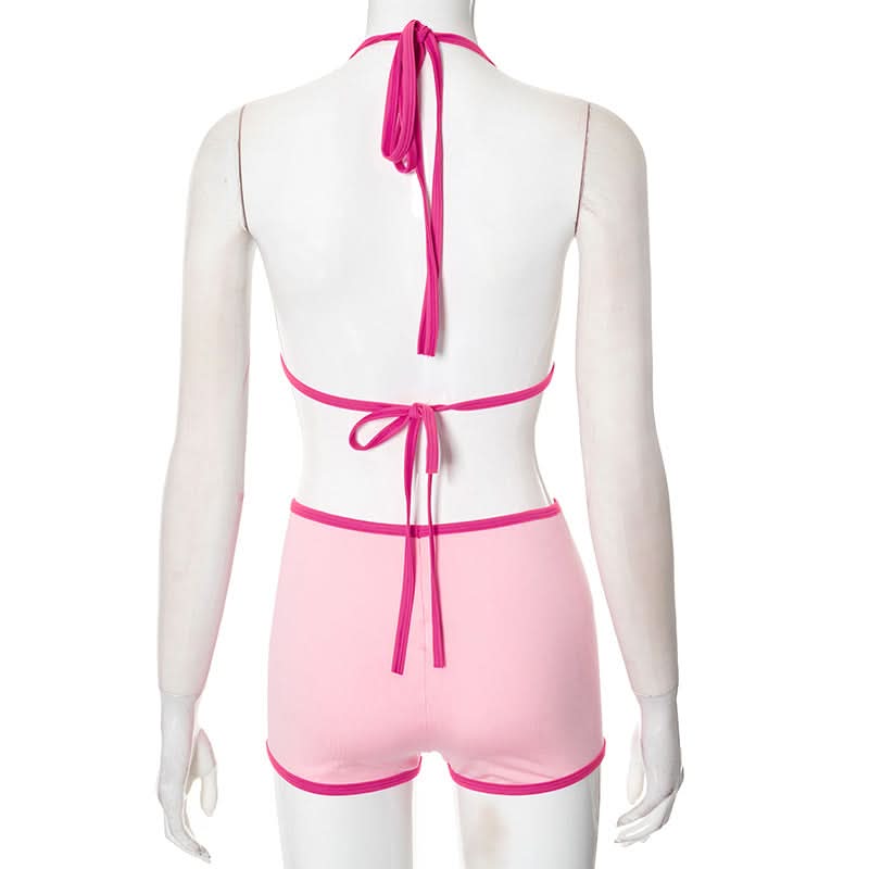 Halter self tie contrast short pant set