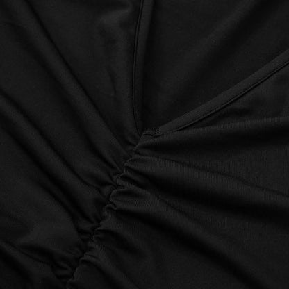 V neck long flared sleeve ruched mini dress