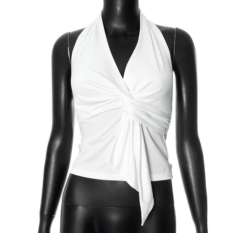 Halter v neck ruched backless top