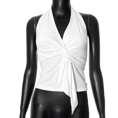 Halter v neck ruched backless top