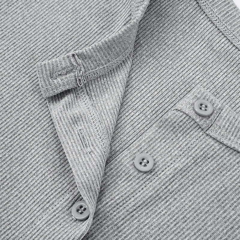 Short sleeve crewneck ribbed button top