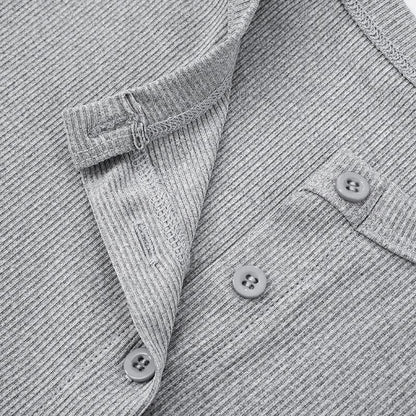 Short sleeve crewneck ribbed button top