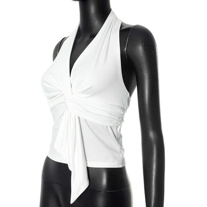 Halter v neck ruched backless top