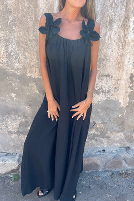 Casual Solid Color Flower Shape U Neck Sling Dresses