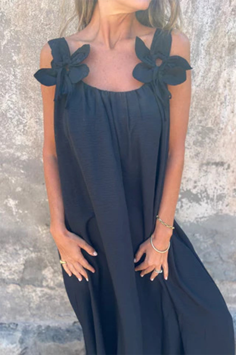 Casual Solid Color Flower Shape U Neck Sling Dresses