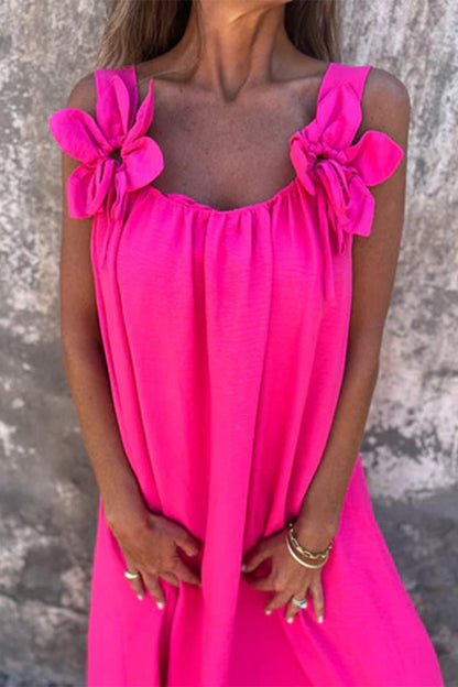 Casual Solid Color Flower Shape U Neck Sling Dresses