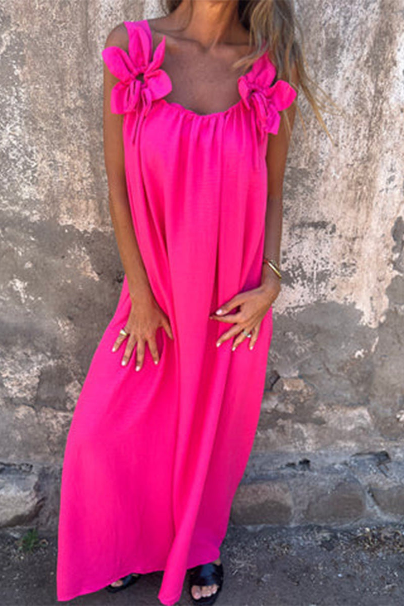 Casual Solid Color Flower Shape U Neck Sling Dresses